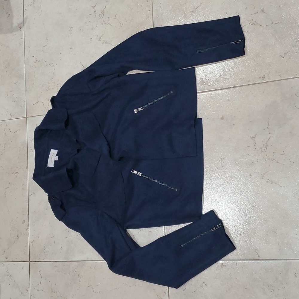 Skies Are Blue Biker Style Jacket Navy Blue Size Small
